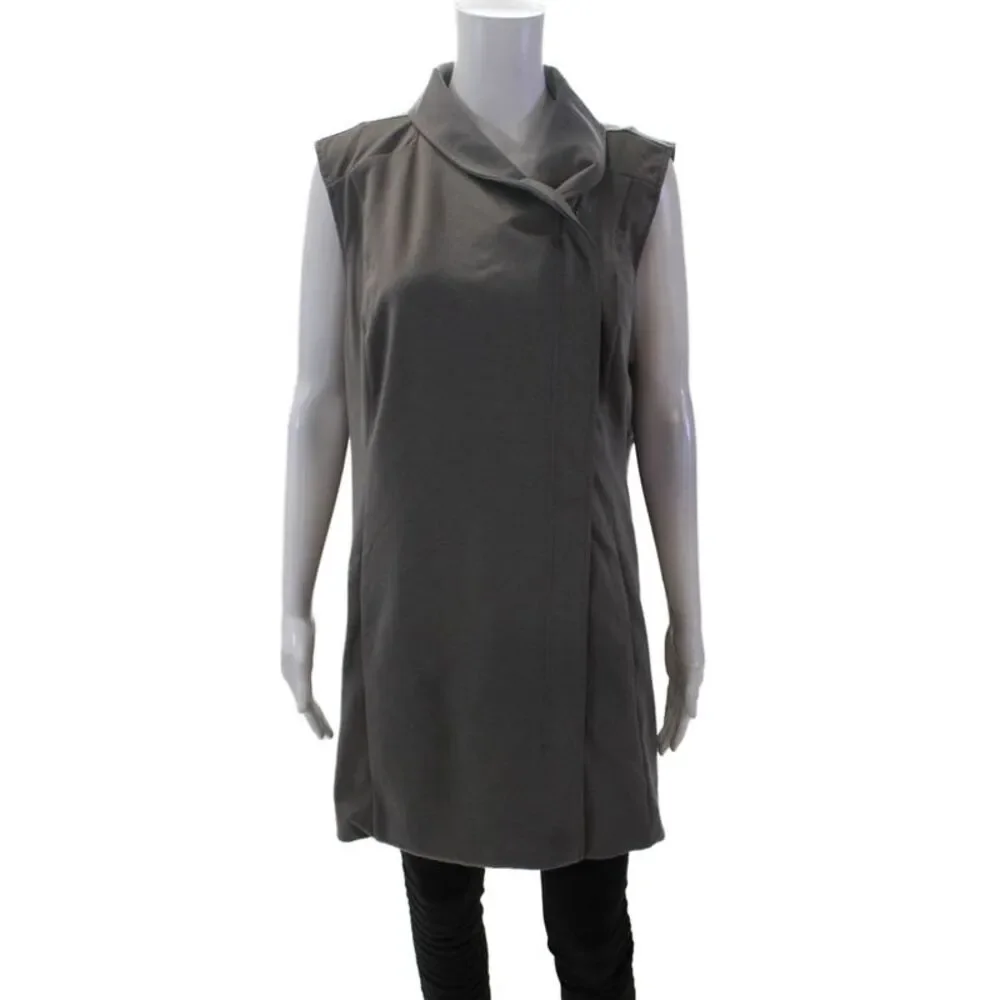 Lisa Rinnia Women Collared Two-Pocket Sleeveless Zip Up Vest Gray Size XL